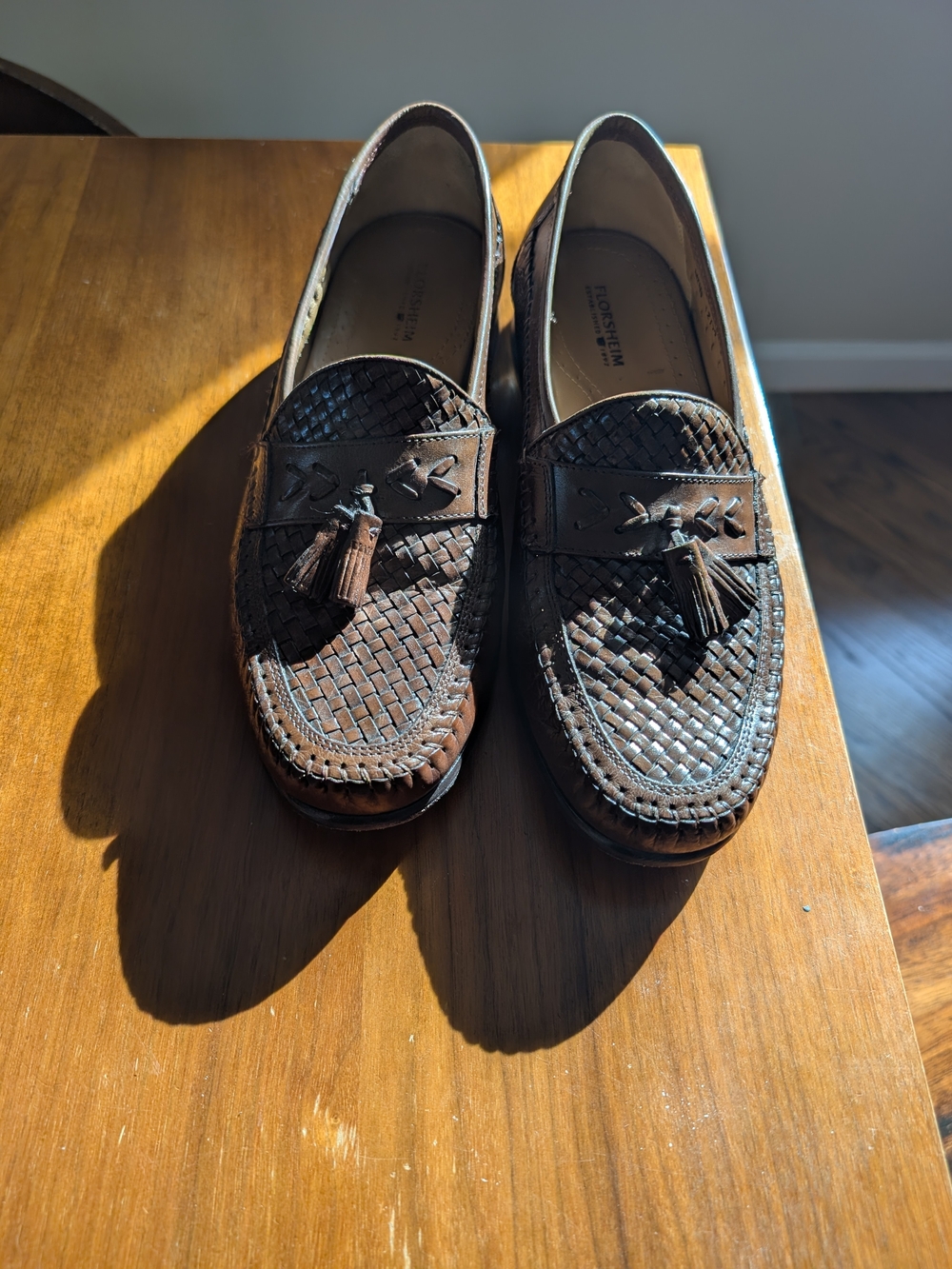Florsheim Men’s 9D Brown Woven Leather Tassel Loafers Sheepskin